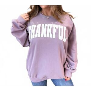 NEW BIRDIE thankful puff graphic crewneck sweter in paragon